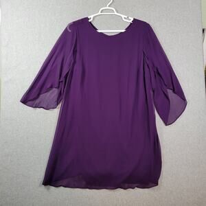 MSK Purple Chiffon 3/4 Flutter Sleeve Mini Shift Lined Dress Women's Plus 20W